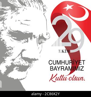 29 Ekim Cumhuriyet Bayramı illustration. 29 ekim Cumhuriyet Bayrami kutlu olsun, Republic Day Turkey. Translation: 29 october Turkey Republic Day, hap Stock Vector