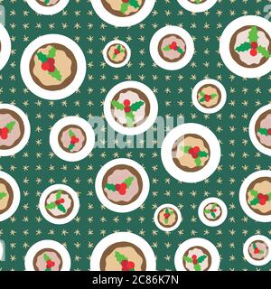 christmas pudding plates seamless vector pattern Stock Vector