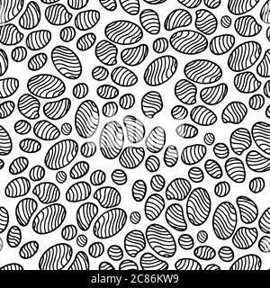 Striped stone seamless pattern. Black and white art for coloring book and background. Hand drawn line art. Doodle zentangle illustration. Stock Vector