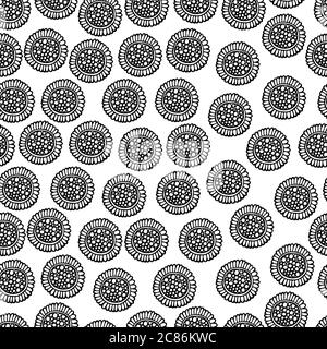 Zentangle sunflower seamless pattern. Black and white doodle art. Vector illustration for background and coloring book. Stock Vector