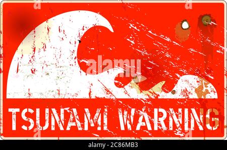 tsunami warning sign, heavy weathered, vector eps 10 Stock Vector