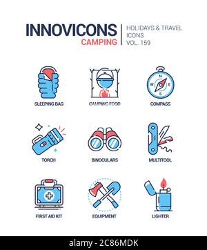Camping - modern line design style icons set Stock Vector