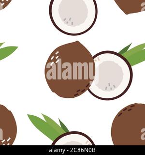 Coconut seamless pattern. Fresh mood. Usefull for summer and beach ddecoration. Stock Vector