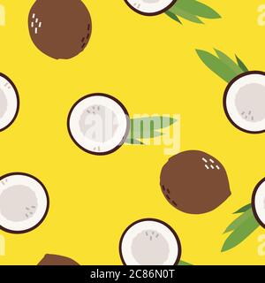 Coconut seamless pattern. Fresh mood. Usefull for summer and beach ddecoration. Stock Vector