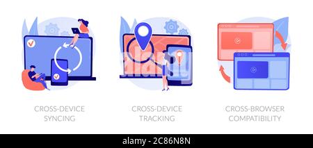 Cross-device using and operation vector concept metaphors. Stock Vector