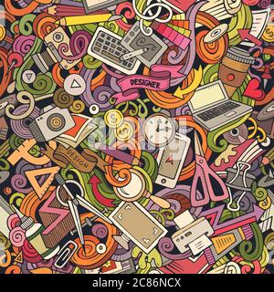 Cartoon cute doodles hand drawn Designer seamless pattern Stock Vector