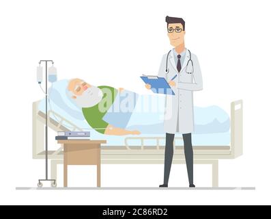 Senior man at the hospital - flat design style illustration Stock Vector