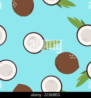Coconut seamless pattern. Fresh mood. Usefull for summer and beach ddecoration. Stock Vector