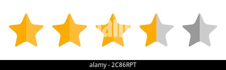Three and half stars, customer quality symbol, vector product rating review flat icon for hotel, restaurant etc . Stock Vector