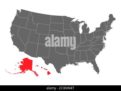Alaska map, state of USA. Solid silhouette map of country area. Simple flat vector illustration . Stock Vector