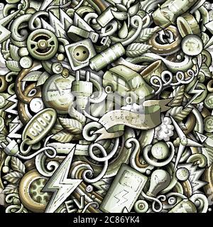 Cartoon cute doodles hand drawn Electric vehicle seamless pattern Stock Vector