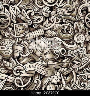 Cartoon cute doodles hand drawn Electric vehicle seamless pattern Stock Vector