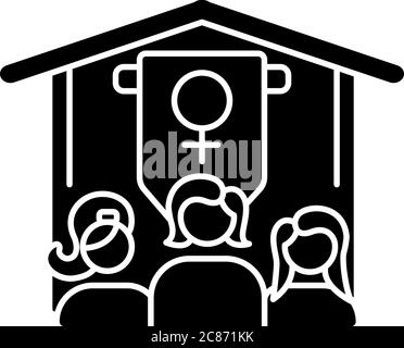 Sorority black glyph icon. Female social university organization. University life and activities. Girls communities in colleges. Silhouette symbol on Stock Vector