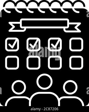 Campus events black glyph icon. Student entertainment. Campus life. Planner and calendar. University management. Silhouette symbol on white space. Vec Stock Vector