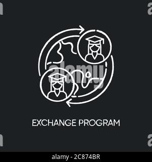 Exchange program chalk white icon on black background. International students swap. Opportunity for studying in foreign university. Education abroad. Stock Vector