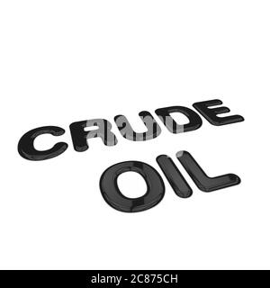 Crude oil text in the form of puddles on a white background Stock Photo