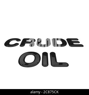 Crude oil text in the form of puddles on a white background Stock Photo