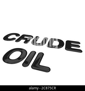 Crude oil text in the form of puddles on a white background Stock Photo