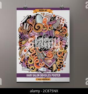 Cartoon hand drawn doodles Hairstyle poster design template Stock Vector