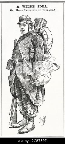 Cartoon, A Wilde Idea -- Oscar Wilde, Irish-born playwright, depicted as a French soldier (a reference to the fact that he first wrote his controversial play, Salome, in French). Stock Photo
