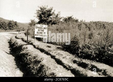 Korean War era - Speed Limit sign close to the 38th parallel north, which formed the border between North and South Korea prior to the Korean War. Stock Photo