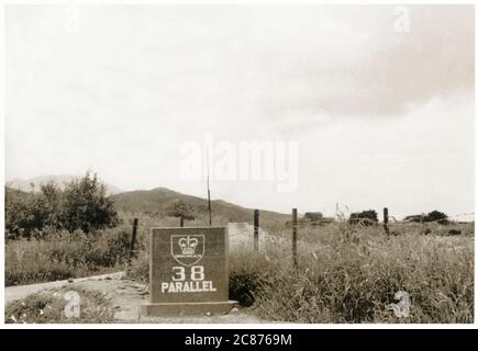 Korean War era - Commonwealth Sign - The 38th parallel north, which formed the border between North and South Korea prior to the Korean War. Stock Photo