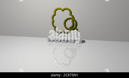 3D illustration of BRAIN graphics and text made by metallic dice letters for the related meanings of the concept and presentations. background and human Stock Photo