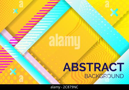 Hipster geometric abstract background. yellow blue banner with gradient stripes, textured background. Business template for print and web, vector Stock Vector
