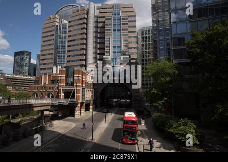 London, UK. 21st July, 2020. Photo taken on July 21, 2020 shows a general view of the 125 London Wall building, where medical journal The Lancet's London office is based, in London, Britain. A phase 2 trial of a COVID-19 vaccine candidate conducted in China has found that the vaccine is safe and induces an immune response, according to a new study published on Monday in medical journal The Lancet. Credit: Tim Ireland/Xinhua/Alamy Live News Stock Photo