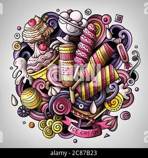 Cartoon cute doodles hand drawn Ice cream illustration Stock Vector