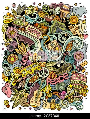 Hippie hand drawn vector doodles illustration. Hippy poster design. Stock Vector
