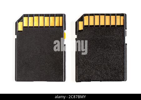 SD Cards isolated on White background, pair of SD Cards Stock Photo