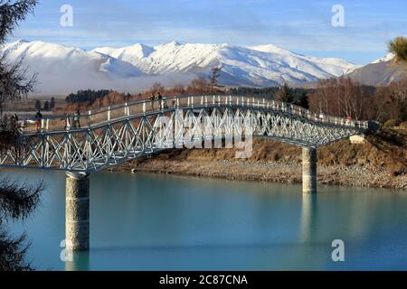 Lake Tekapo footbridge in winter conditions Stock Photo