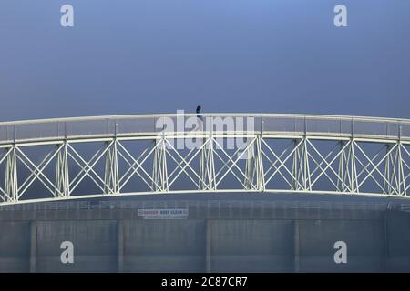 Lake Tekapo footbridge in winter conditions Stock Photo