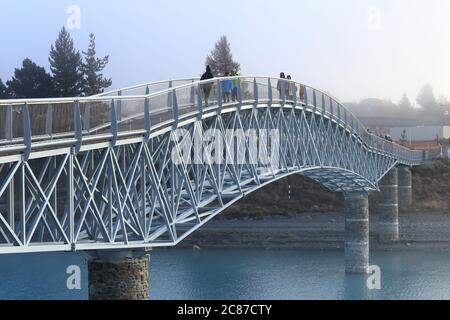 Lake Tekapo footbridge in winter conditions Stock Photo