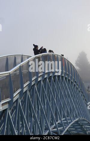 Lake Tekapo footbridge in winter conditions Stock Photo