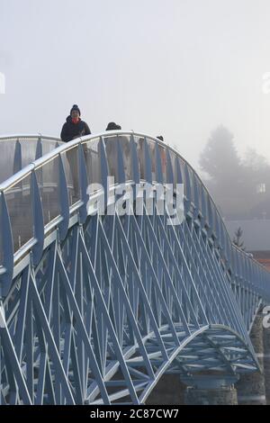 Lake Tekapo footbridge in winter conditions Stock Photo