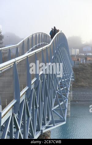 Lake Tekapo footbridge in winter conditions Stock Photo