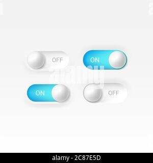 Editable neomorphism on off round shape power blue button set. Slider for website, mobile menu, navigation and application. Realistic vector design Stock Vector