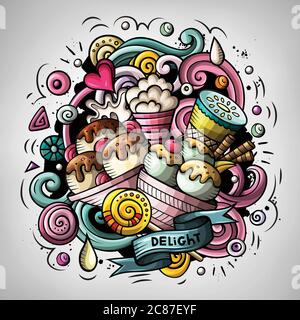 Cartoon cute doodles hand drawn Ice cream illustration Stock Vector