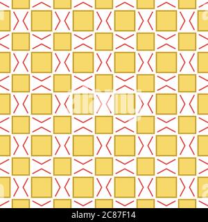 Vector seamless pattern texture background with geometric shapes, colored in yellow, gold, red and white colors. Stock Vector