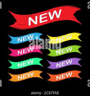 set of multi-colored ribbons with the inscription NEW. Vector illustration. Flat design. Stock Vector