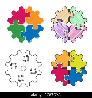 Gear of the puzzle. A set of simple vector illustrations. Stock Vector