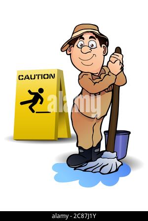 illustration of the office safety beware wet floor for occupational awareness events poster Stock Photo