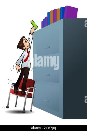 illustration of the office safety do not use chair for footing an occupational awareness events poster Stock Photo