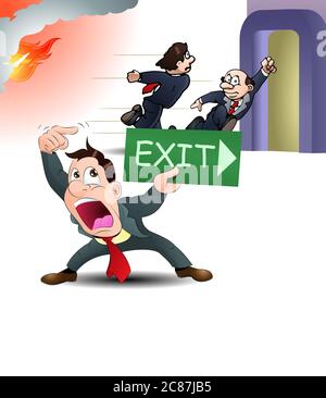 illustration of the office safety know where the exit when fire happen for occupational awareness events poster Stock Photo