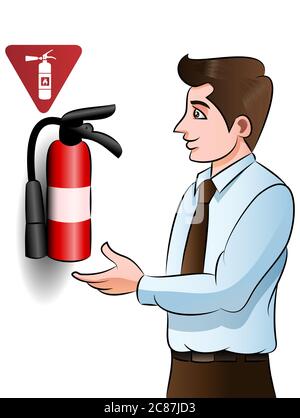 illustration of the office safety know where the fire extinguisher placed for occupational awareness events poster Stock Photo