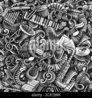 Cartoon cute doodles Classical music seamless pattern Stock Vector