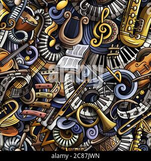 Cartoon cute doodles Classical music seamless pattern Stock Vector