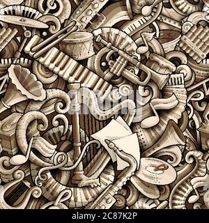 Cartoon cute doodles Classical music seamless pattern Stock Vector